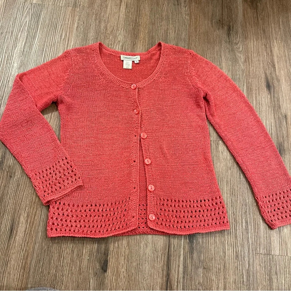 Vintage Coldwater Creek Y2k Crochet Knit Cardigan Sweater Size XS Pink Cottage - Picture 1 of 7